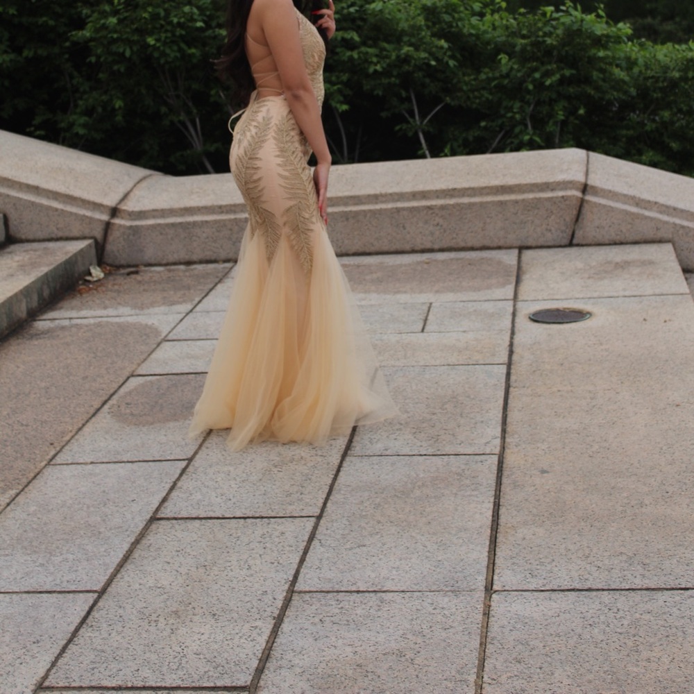 Gold mermaid style prom dress